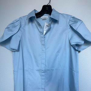 NWT Club Monaco size XS soft blue cap sleeve button down shirt
